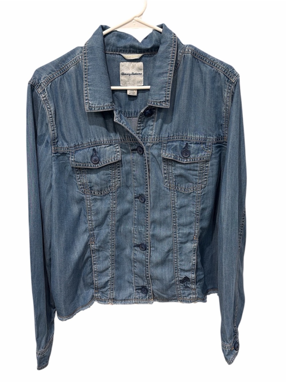 Tommy Bahama Chambray O'Lei Cropped Denim Jacket Women's XL 100% TENCEL™ Lyocell - Picture 2 of 7